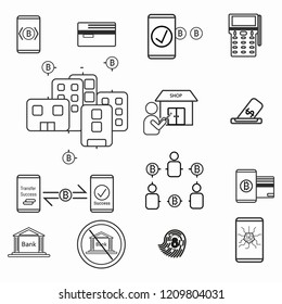 cashless society icon vector eps10,epayment and blockchain technology concept