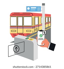 bargeldlose U-Bahn-Bezahlung Vektor Handy Tippen am Bahnhof Gate Illustration