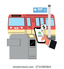 bargeldlose U-Bahn-Bezahlung Vektor Handy Tippen am Bahnhof Gate Illustration