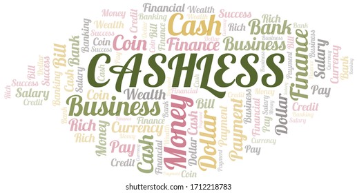 Cashless typography vector word cloud.