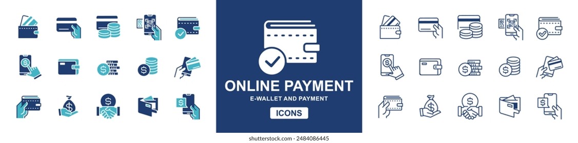 cashless wallet online payment icon vector set pos online shopping e-wallet money transfer signs illustration