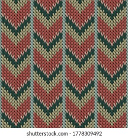 Cashmere downward arrow lines christmas knit geometric vector seamless. Carpet stockinet ornament. Classic warm seamless knitted pattern. Repeatable background.