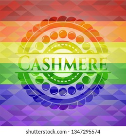 Cashmere emblem on mosaic background with the colors of the LGBT flag
