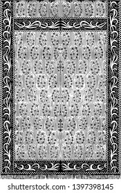 Cashmere Scarf is engraved in elegant scrolls it is made at a Scottish mill established in 1866 vintage line drawing or engraving illustration.