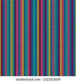 Cashmere vertical stripes knitting texture geometric vector seamless. Fair isle sweater knitwear fabric print. Traditional seamless knitted pattern. Handicraft backdrop.