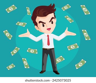 Cash,money,currency bills falling around business person. Falling money successful finance and business concept