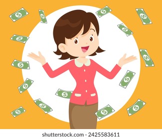 Cash,money,currency bills falling around business person. Falling money successful finance and business concept