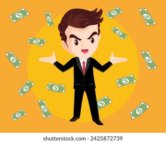 Cash,money,currency bills falling around business person. Falling money successful finance and business concept