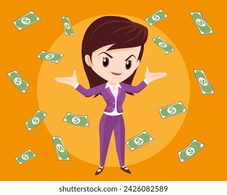 Cash,money,currency bills falling around business person. Falling money successful finance and business concept