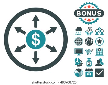 Cashout icon with bonus elements. Vector illustration style is flat iconic bicolor symbols, soft blue colors, white background.