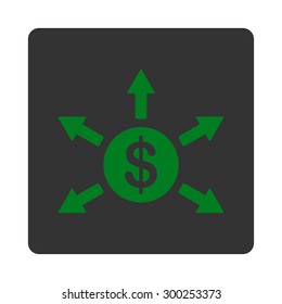 Cashout icon. This flat rounded square button uses green and gray colors and isolated on a white background.