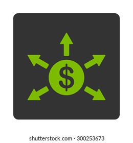 Cashout icon. This flat rounded square button uses eco green and gray colors and isolated on a white background.