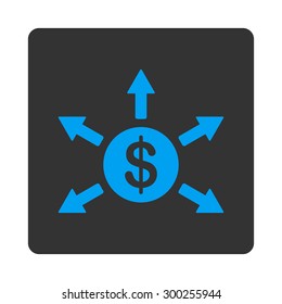 Cashout icon. This flat rounded square button uses blue and gray colors and isolated on a white background.