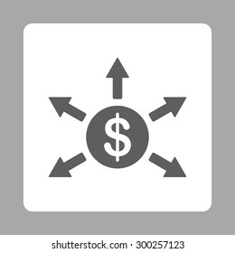 Cashout icon. This flat rounded square button uses dark gray and white colors and isolated on a silver background.