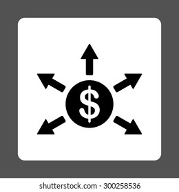 Cashout icon. This flat rounded square button uses black and white colors and isolated on a gray background.