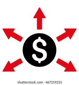 Cashout icon. Vector style is bicolor flat iconic symbol with rounded angles, intensive red and black colors, white background.
