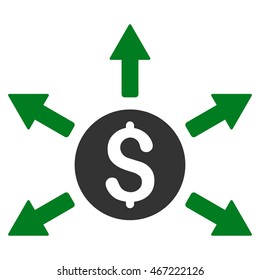 Cashout icon. Vector style is bicolor flat iconic symbol with rounded angles, green and gray colors, white background.