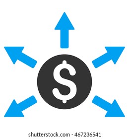 Cashout icon. Vector style is bicolor flat iconic symbol with rounded angles, blue and gray colors, white background.