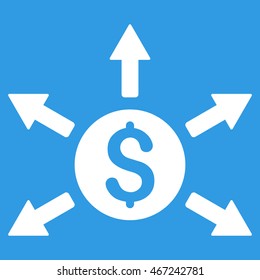 Cashout icon. Vector style is flat iconic symbol with rounded angles, white color, blue background.