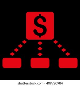 Cashout Scheme vector toolbar icon. Style is flat icon symbol, red color, black background, rhombus dots.