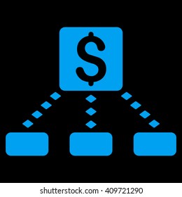 Cashout Scheme vector toolbar icon. Style is flat icon symbol, blue color, black background, rhombus dots.