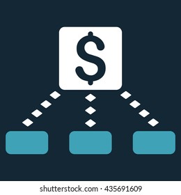 Cashout Scheme vector toolbar icon. Style is bicolor flat icon symbol, blue and white colors, dark blue background, rhombus dots.