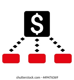 Cashout Scheme vector toolbar icon. Style is bicolor flat icon symbol, intensive red and black colors, white background, rhombus dots.