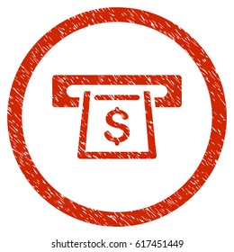 Cashout Slot grainy textured icon inside circle for overlay watermark stamps. Flat symbol with unclean texture. Circled vector red rubber seal stamp with grunge design.