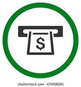 Cashout Slot vector bicolor rounded icon. Image style is a flat icon symbol inside a circle, green and gray colors, white background.