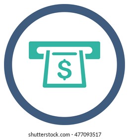 Cashout Slot vector bicolor rounded icon. Image style is a flat icon symbol inside a circle, cobalt and cyan colors, white background.