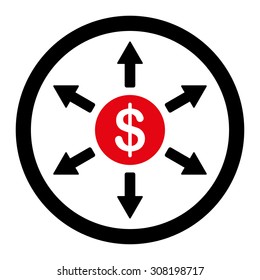 Cashout vector icon. This flat rounded symbol uses intensive red and black colors and isolated on a white background.