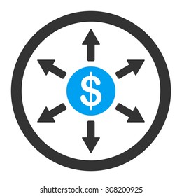 Cashout vector icon. This flat rounded symbol uses blue and gray colors and isolated on a white background.