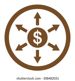 Cashout vector icon. This flat rounded symbol uses brown color and isolated on a white background.