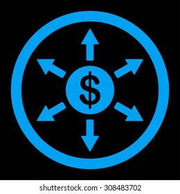 Cashout vector icon. This flat rounded symbol uses blue color and isolated on a black background.