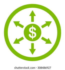 Cashout vector icon. This flat rounded symbol uses eco green color and isolated on a white background.