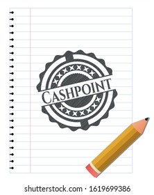 Cashpoint emblem drawn in pencil. Vector Illustration. Detailed.
