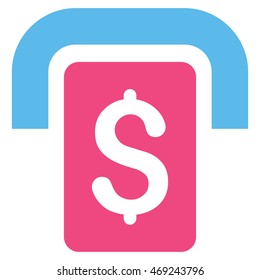 Cashpoint icon. Vector style is bicolor flat iconic symbol with rounded angles, pink and blue colors, white background.