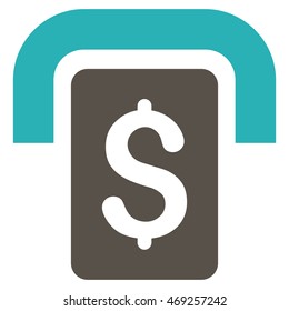 Cashpoint icon. Vector style is bicolor flat iconic symbol with rounded angles, grey and cyan colors, white background.