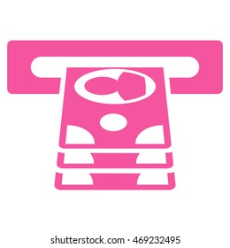 Cashpoint icon. Vector style is flat iconic symbol with rounded angles, pink color, white background.
