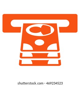 Cashpoint icon. Vector style is flat iconic symbol with rounded angles, orange color, white background.