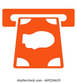 Cashpoint icon. Vector style is flat iconic symbol with rounded angles, orange color, white background.