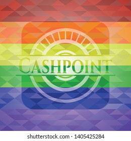 Cashpoint on mosaic background with the colors of the LGBT flag