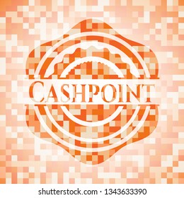 Cashpoint orange tile background illustration. Square geometric mosaic seamless pattern with emblem inside.
