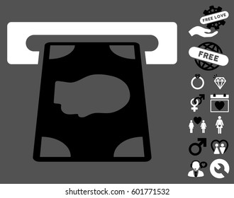 Cashpoint pictograph with bonus decorative design elements. Vector illustration style is flat iconic symbols on white background.