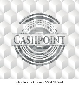 Cashpoint realistic grey emblem with cube white background