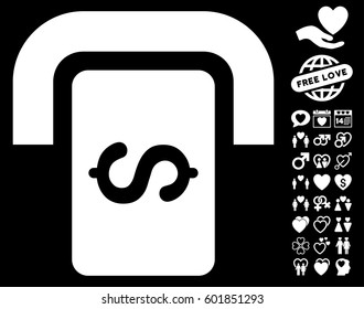Cashpoint Terminal icon with bonus decorative symbols. Vector illustration style is flat iconic symbols on white background.