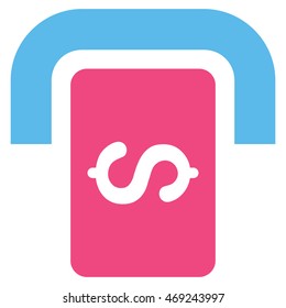 Cashpoint Terminal icon. Vector style is bicolor flat iconic symbol with rounded angles, pink and blue colors, white background.