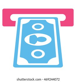 Cashpoint Terminal icon. Vector style is bicolor flat iconic symbol with rounded angles, pink and blue colors, white background.