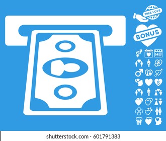 Cashpoint Terminal pictograph with bonus lovely pictograms. Vector illustration style is flat iconic symbols on white background.
