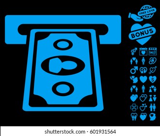 Cashpoint Terminal pictograph with bonus lovely clip art. Vector illustration style is flat iconic symbols on white background.